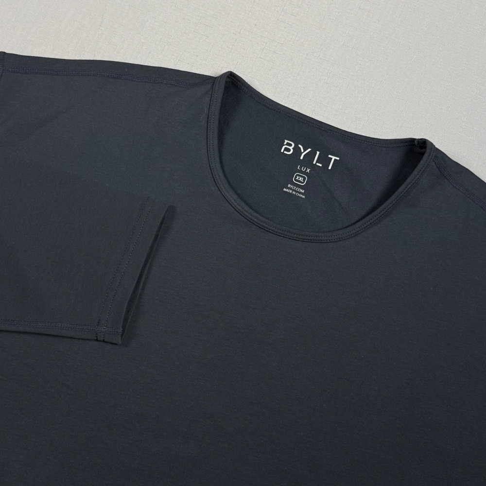 BYLT Lux Long Sleeve Shirt Mens XXL Navy Blue Drop Cut Crew Neck Stretch Tee